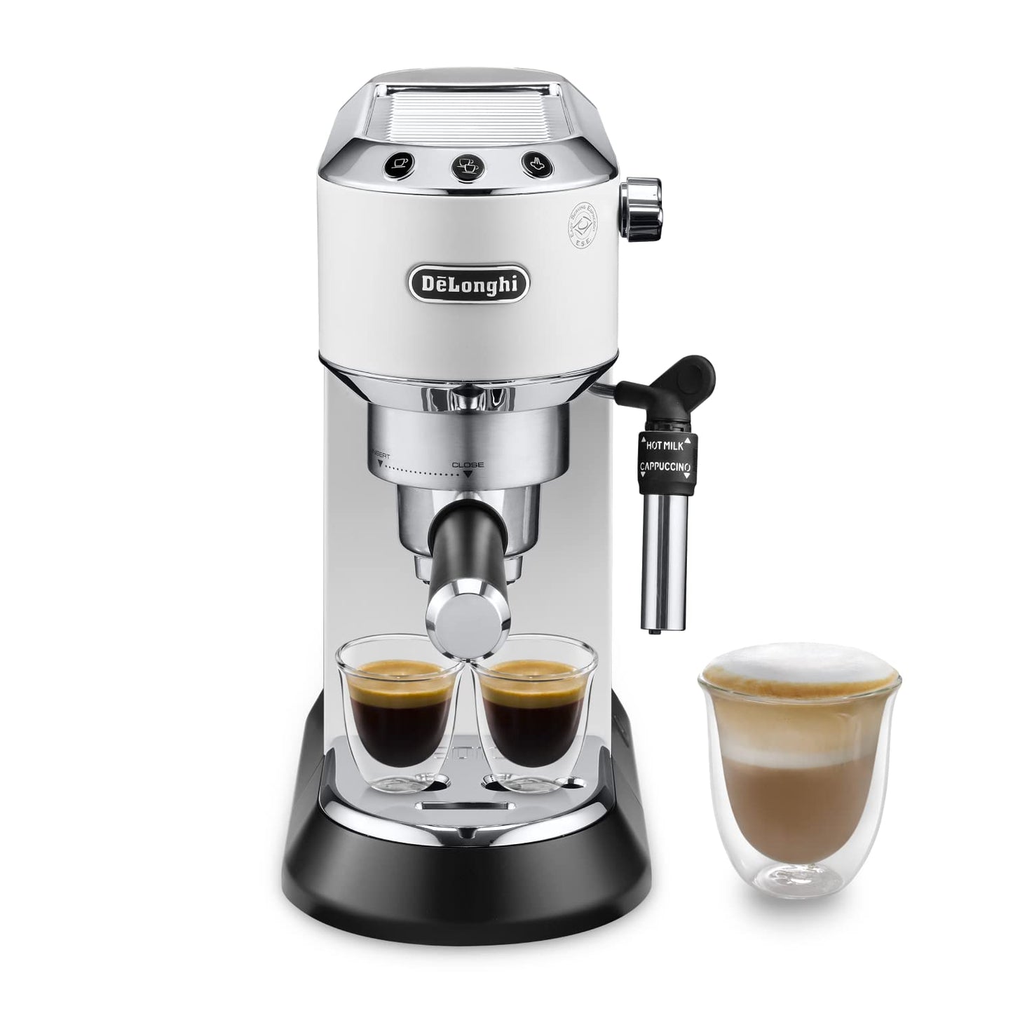 De'Longhi Dedica Style EC 685.BK Espresso Filter Holder Espresso Machine with Professional Milk Foam Nozzle 15 cm Wide 1 Litre Water Tank Full Metal Casing E.S.E Pads Black