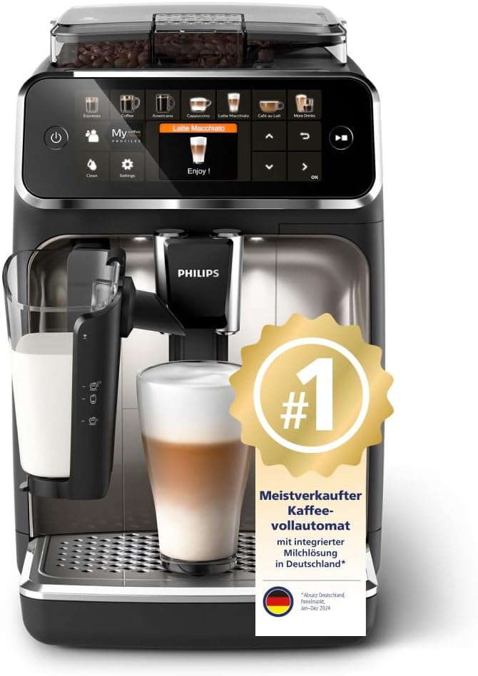 Philips Series 5400 Fully Automatic Coffee Machine - LatteGo Milk System, 12 Coffee Specialities, Intuitive Display, 4 User Profiles, Chrome (EP5447/90)