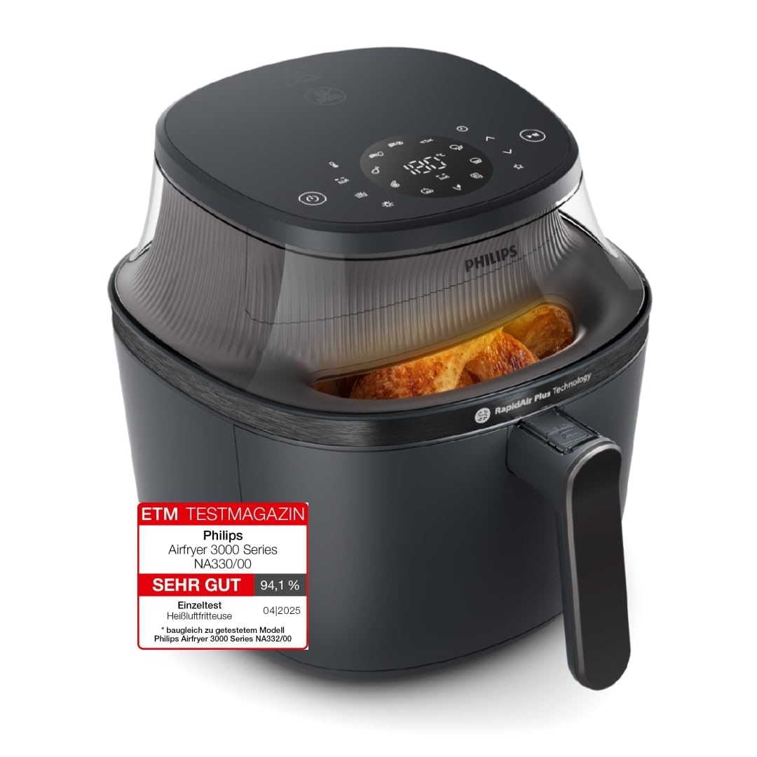 Philips Airfryer 2000 Series - 13 Preparation Options, 6.2 L, Compact Design with Cooking Window, RapidAir Technology, Frying with up to 90% Less Fat, Easy to Clean (NA230/00)