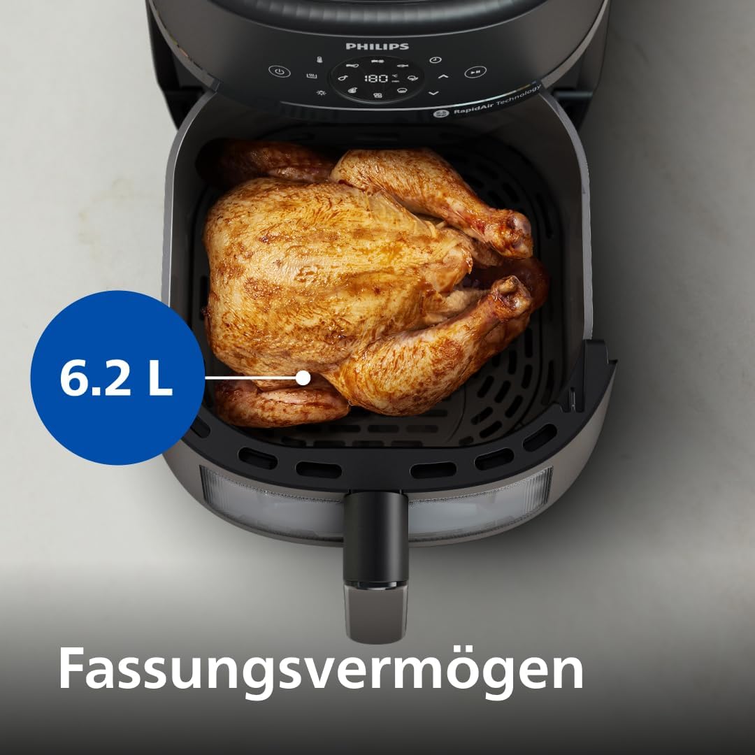 Philips Airfryer 2000 Series - 13 Preparation Options, 6.2 L, Compact Design with Cooking Window, RapidAir Technology, Frying with up to 90% Less Fat, Easy to Clean (NA230/00)