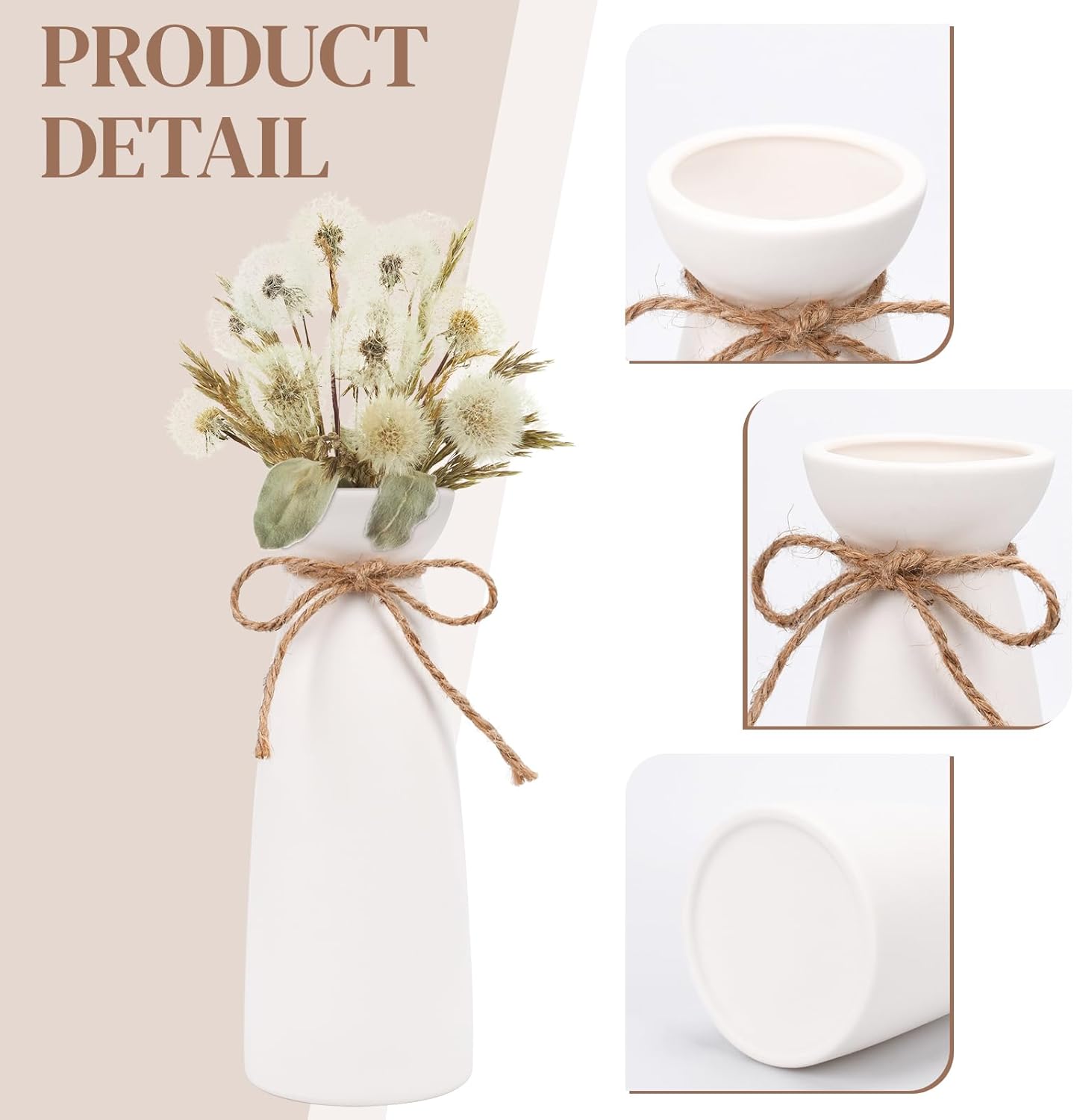 YUTUY Vase Weiß,Keramik Vase für Pampasgras,Keramikvase Weiß Gefrostet 23 cm,Boho Deko Ideal zur Lagerung von Trockenblumen&Frische Blumen,Blumenvase Deko Wohnzimmer, Schlafzimmer Home Decoration