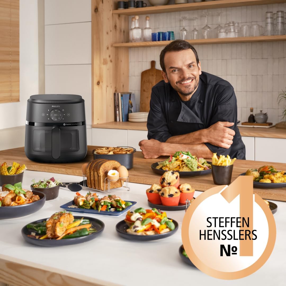 Philips Airfryer 2000 Series - 13 Preparation Options, 6.2 L, Compact Design with Cooking Window, RapidAir Technology, Frying with up to 90% Less Fat, Easy to Clean (NA230/00)