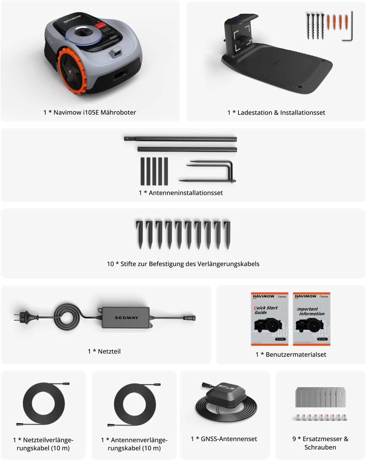 Navimow i105E Robotic Lawnmower without Boundary Cable, Reception 500 m², Max. 600 m², RTK+Vision Lawn Mower Robot Test Winner, Hedgehog Protection Lawn Robot, AI Car Mapping, Virtual Limiting,
