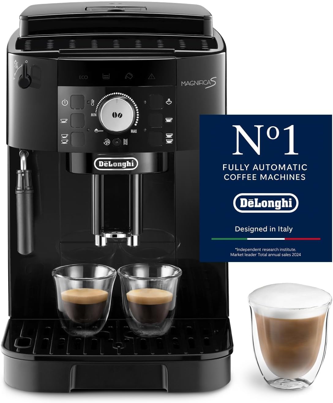 De'Longhi Magnifica S ECAM11.112.B, Kaffeevollautomat mit Milchaufschäumdüse für Cappuccino, mit Espresso Direktwahltasten und Drehregler, 2-Tassen-Funktion, Schwarz