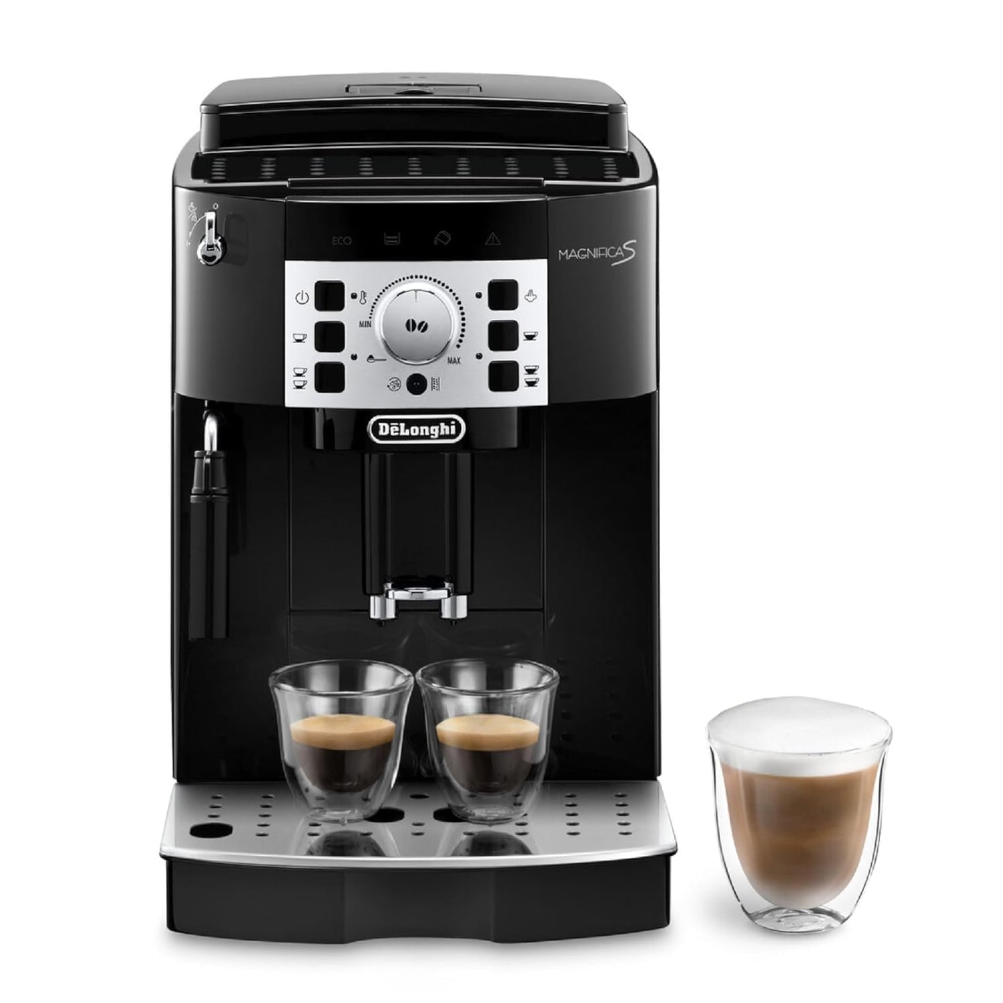 De'Longhi Magnifica S ECAM11.112.B, Kaffeevollautomat mit Milchaufschäumdüse für Cappuccino, mit Espresso Direktwahltasten und Drehregler, 2-Tassen-Funktion, Schwarz