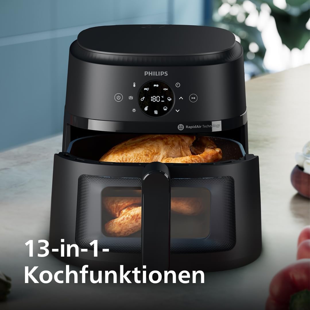 Philips Airfryer 2000 Series - 13 Preparation Options, 6.2 L, Compact Design with Cooking Window, RapidAir Technology, Frying with up to 90% Less Fat, Easy to Clean (NA230/00)