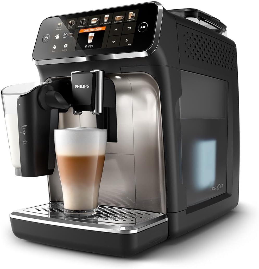 Philips Series 5400 Fully Automatic Coffee Machine - LatteGo Milk System, 12 Coffee Specialities, Intuitive Display, 4 User Profiles, Chrome (EP5447/90)