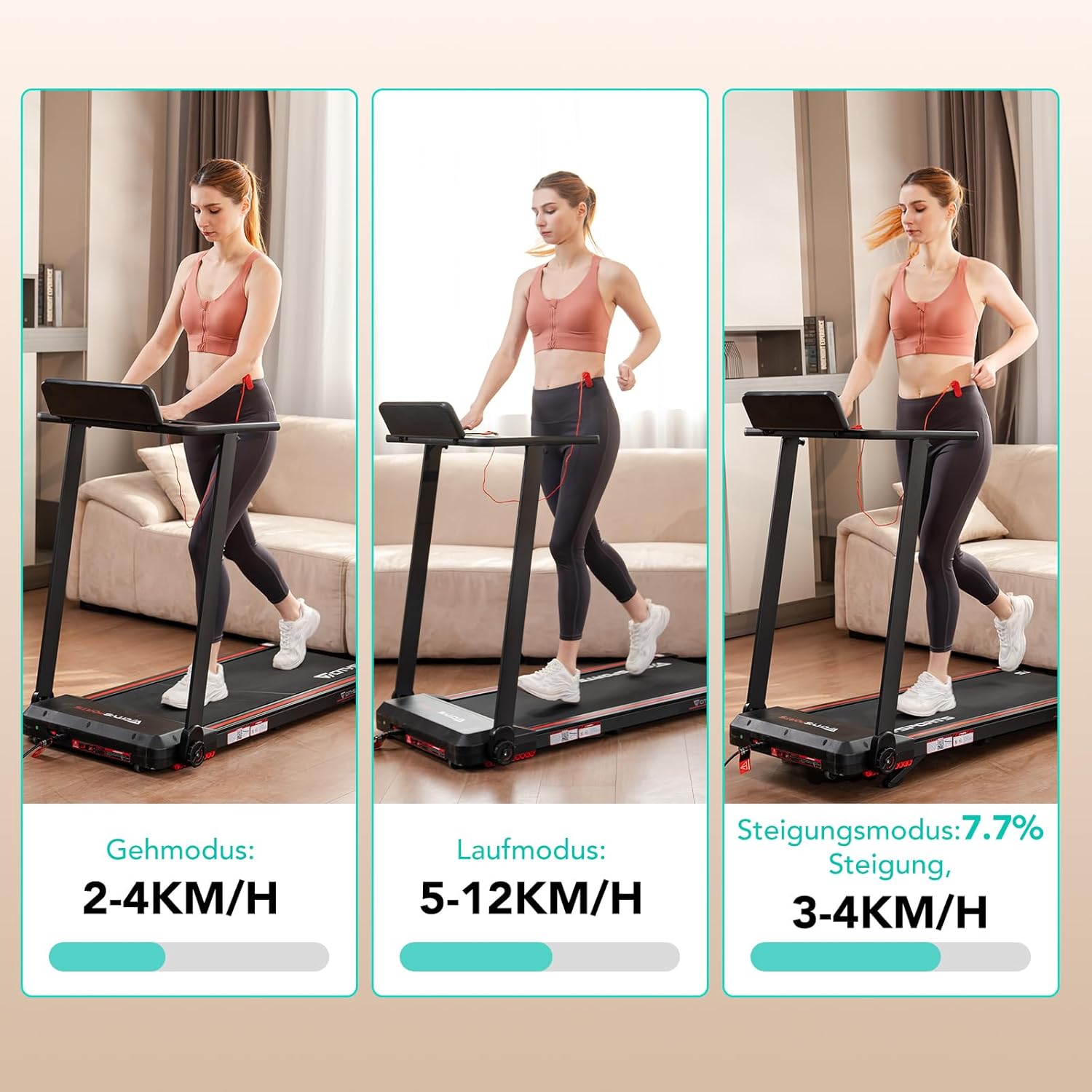 CITYSPORTS Electric Treadmill, Folding Treadmill for Home up to 12 km/h, with LED Display, App and 360° Tablet Holder, Compact Walking Pad for Home and Office