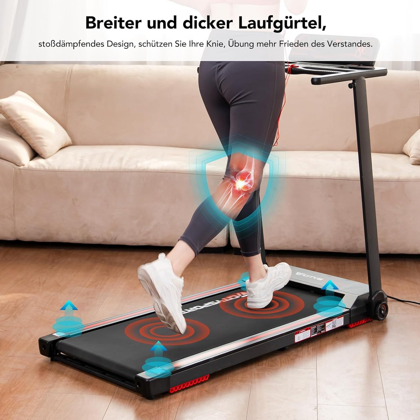 CITYSPORTS Electric Treadmill, Folding Treadmill for Home up to 12 km/h, with LED Display, App and 360° Tablet Holder, Compact Walking Pad for Home and Office