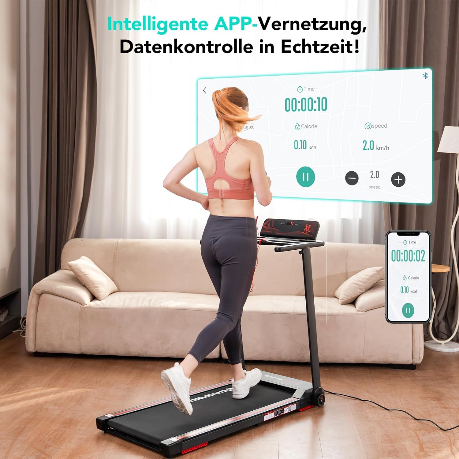 CITYSPORTS Electric Treadmill, Folding Treadmill for Home up to 12 km/h, with LED Display, App and 360° Tablet Holder, Compact Walking Pad for Home and Office