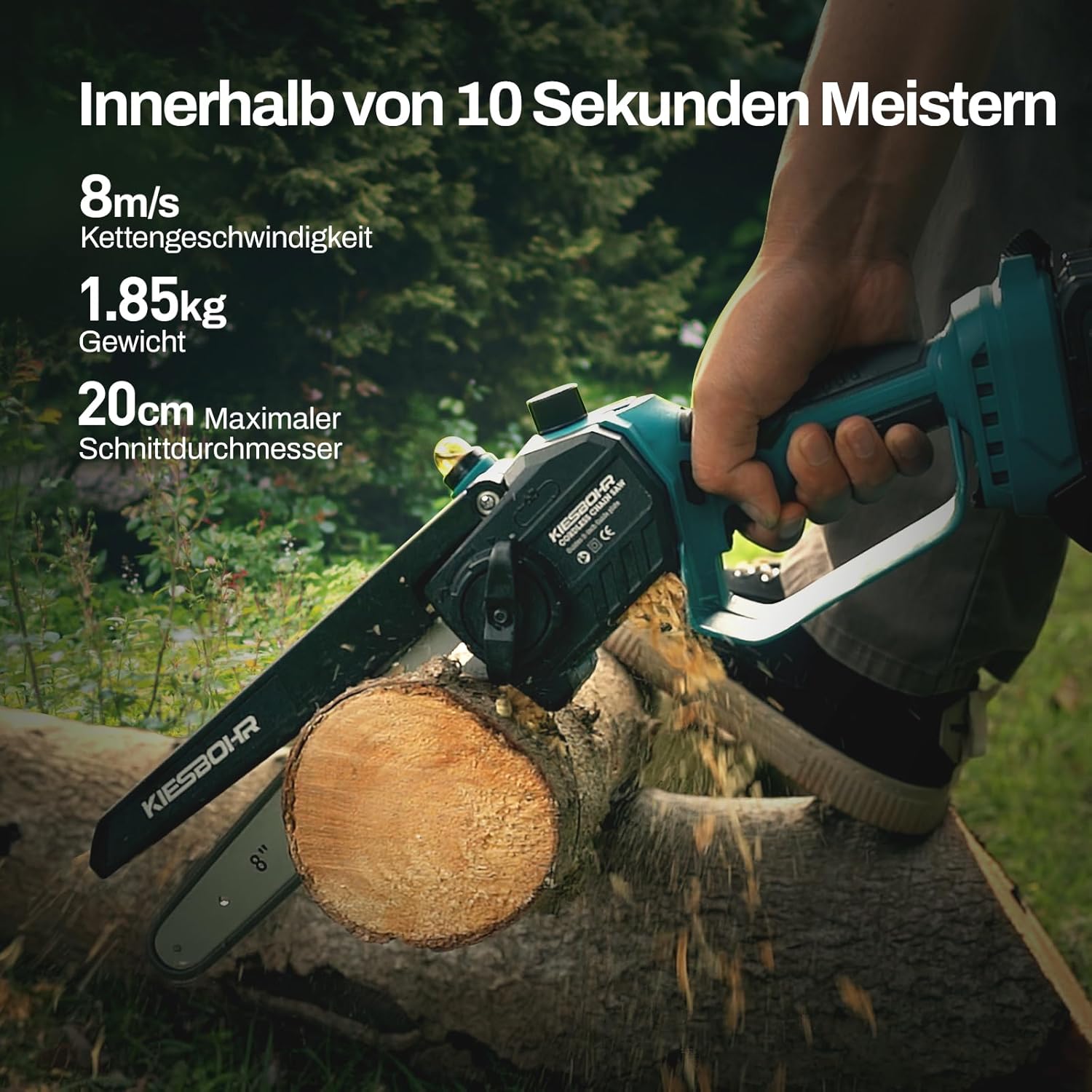 KIESBOHR Mini Akku Kettensäge Kompatibel mit Makita 18V Akku, Elektrische Astsäge CS001 (8 Zoll, brushless,ohne Akku und Kettenöl)