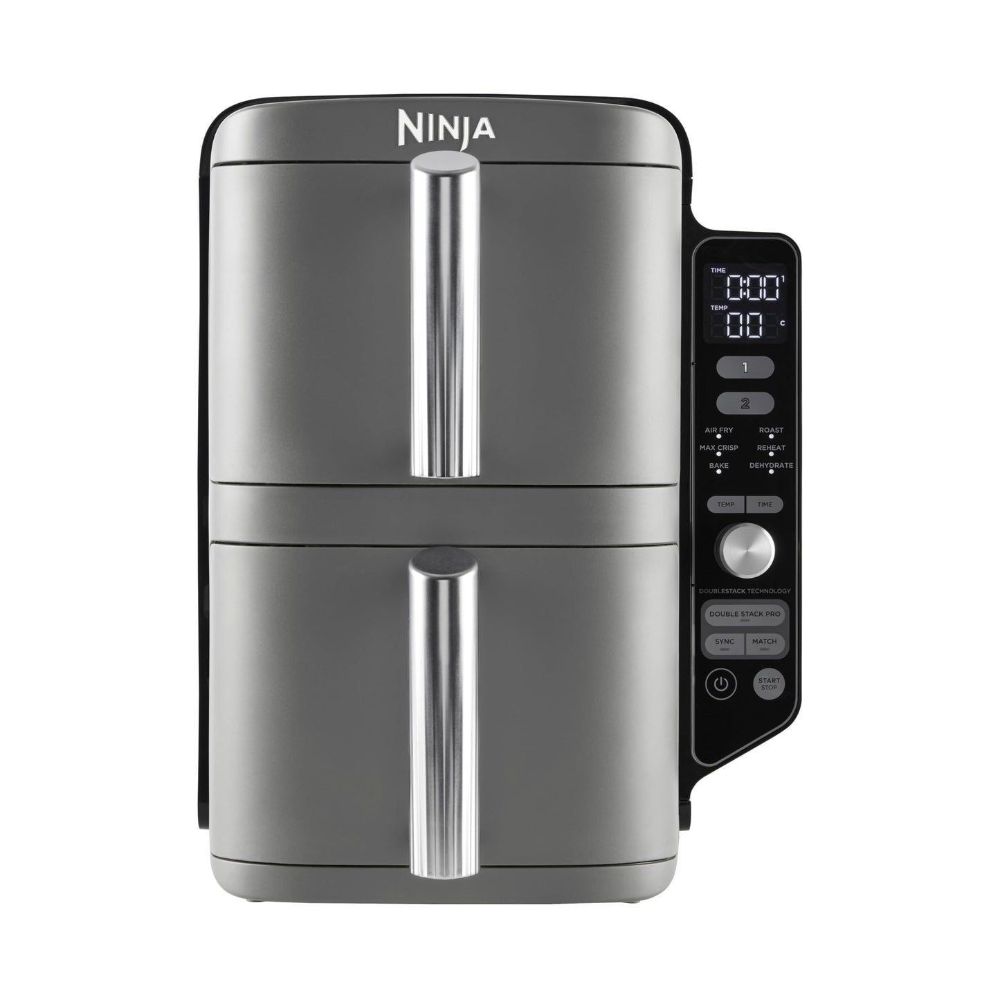 Ninja Double Stack XL Hot Air Fryer, 2 Vertical Drawers, 4 Cooking Levels, 2 Slots, Space Saving Design, 9.5L Capacity, 6 Functions, 8 Servings, Tongs, Black/Copper SL400EUCP