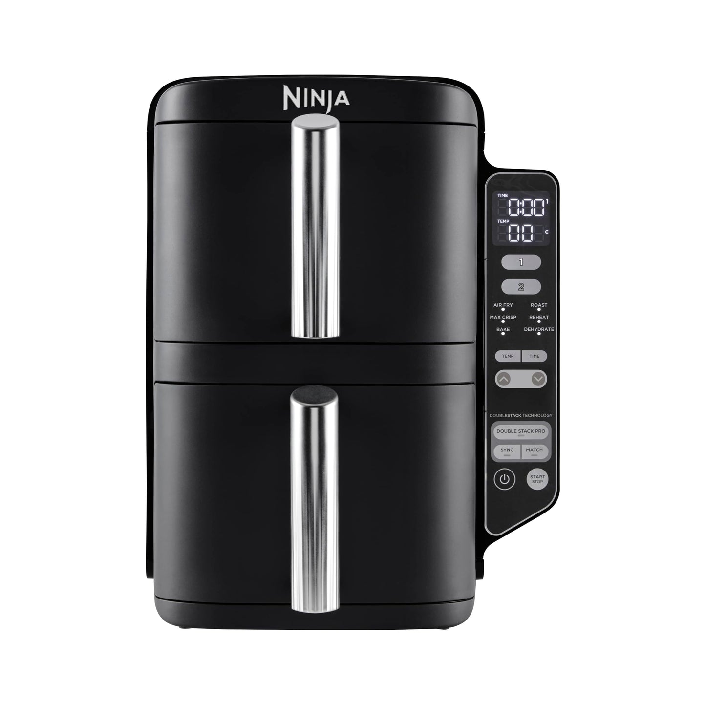 Ninja Double Stack XL Hot Air Fryer, 2 Vertical Drawers, 4 Cooking Levels, 2 Slots, Space Saving Design, 9.5L Capacity, 6 Functions, 8 Servings, Tongs, Black/Copper SL400EUCP