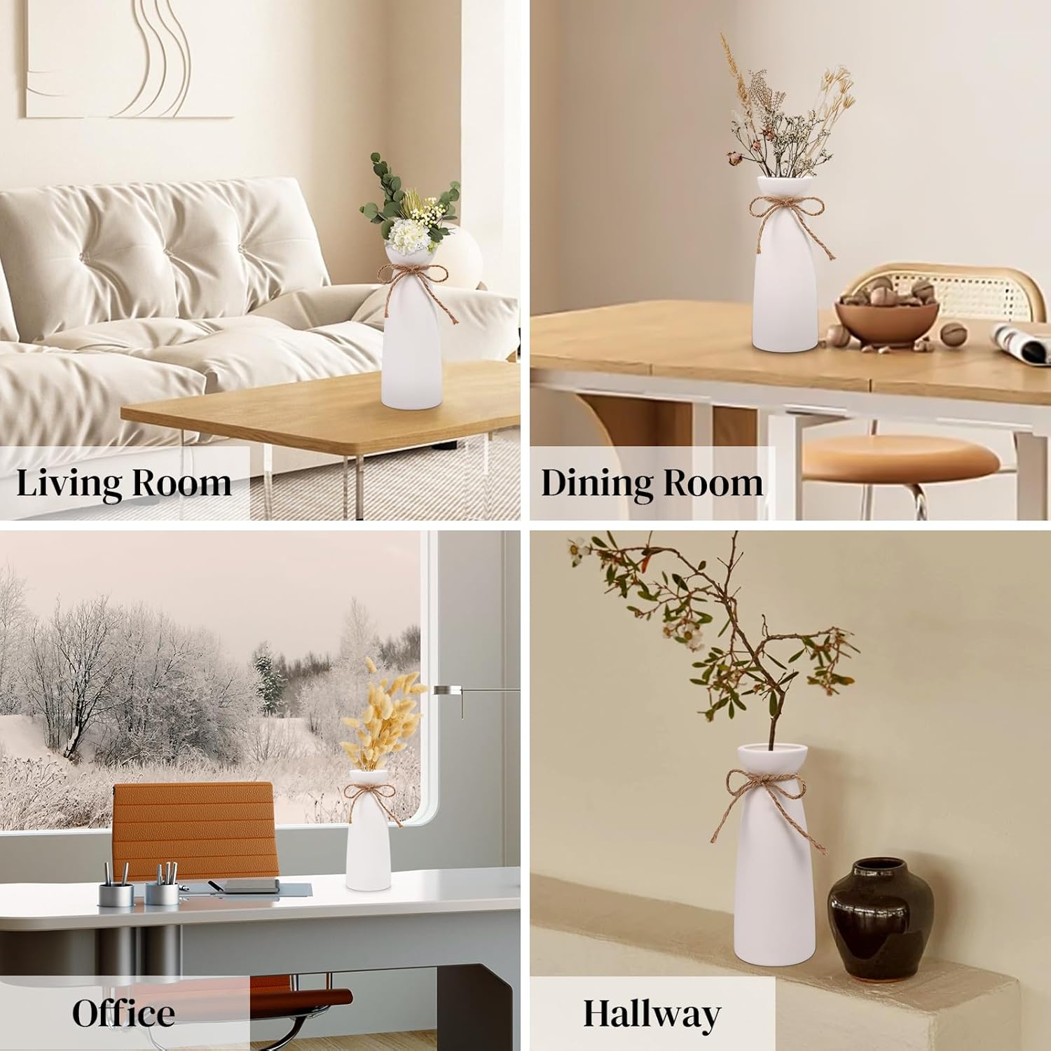 YUTUY Vase Weiß,Keramik Vase für Pampasgras,Keramikvase Weiß Gefrostet 23 cm,Boho Deko Ideal zur Lagerung von Trockenblumen&Frische Blumen,Blumenvase Deko Wohnzimmer, Schlafzimmer Home Decoration