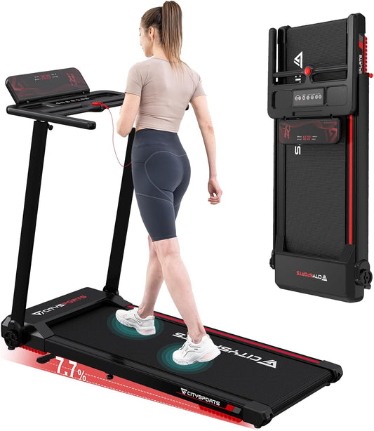 CITYSPORTS Electric Treadmill, Folding Treadmill for Home up to 12 km/h, with LED Display, App and 360° Tablet Holder, Compact Walking Pad for Home and Office