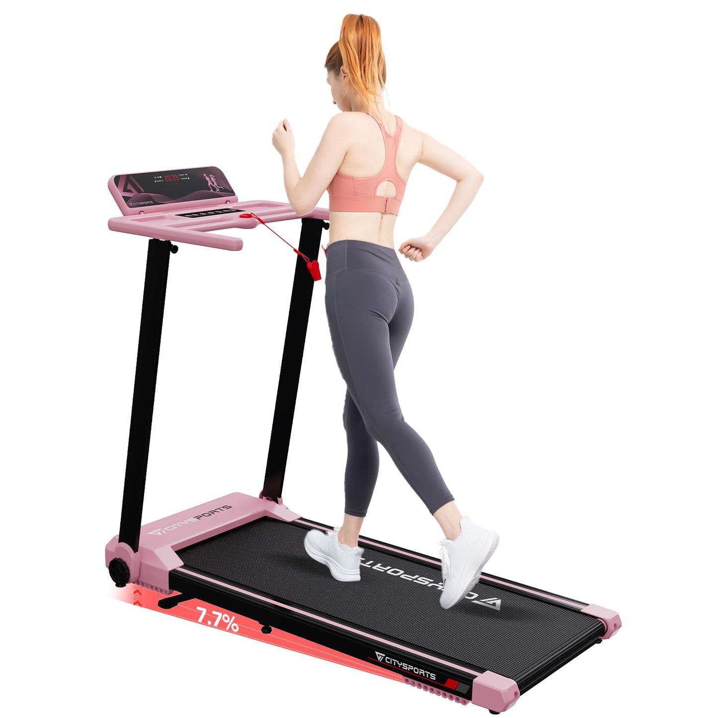 CITYSPORTS Electric Treadmill, Folding Treadmill for Home up to 12 km/h, with LED Display, App and 360° Tablet Holder, Compact Walking Pad for Home and Office