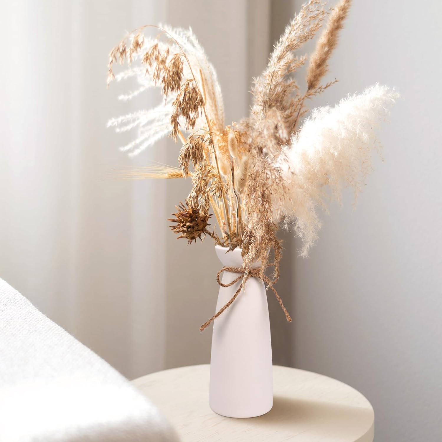 YUTUY Vase Weiß,Keramik Vase für Pampasgras,Keramikvase Weiß Gefrostet 23 cm,Boho Deko Ideal zur Lagerung von Trockenblumen&Frische Blumen,Blumenvase Deko Wohnzimmer, Schlafzimmer Home Decoration
