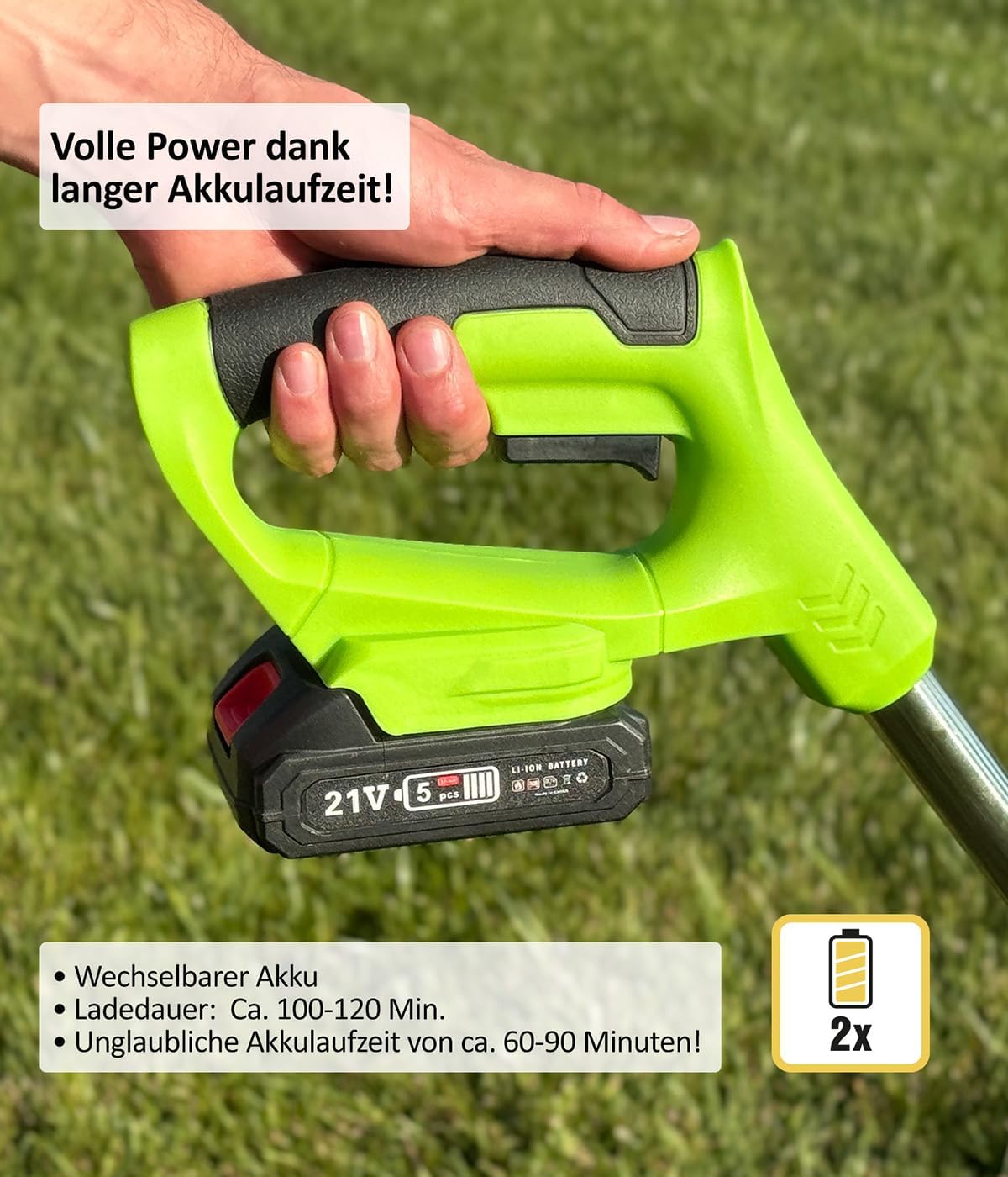 Genius Rotorazer 8 in1 Gartengerät Set 23-TLG. Akku Rasentrimmer Rasenkantenschneider Freischneider mit 2 Akku, Einstellbarer Schnitttiefe, 7 Messerscharfe Klinen, ausziehbare Teleskopstange, Garten