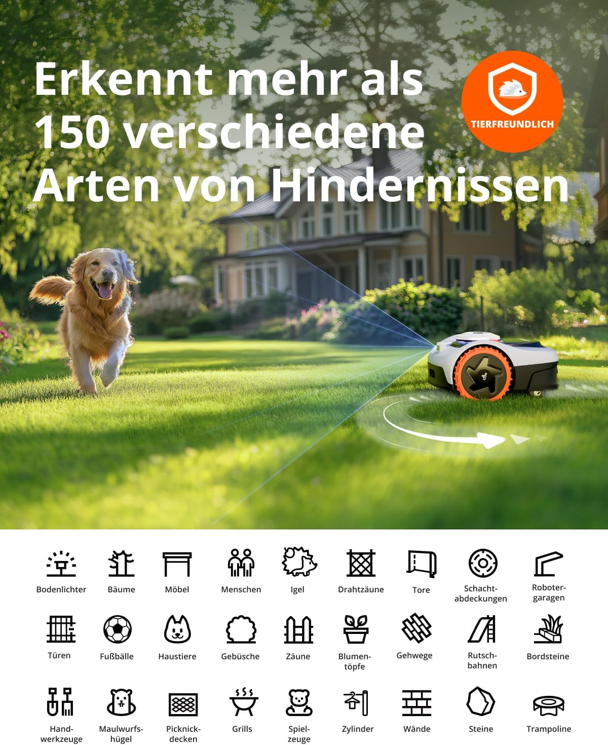 Navimow i105E Robotic Lawnmower without Boundary Cable, Reception 500 m², Max. 600 m², RTK+Vision Lawn Mower Robot Test Winner, Hedgehog Protection Lawn Robot, AI Car Mapping, Virtual Limiting,