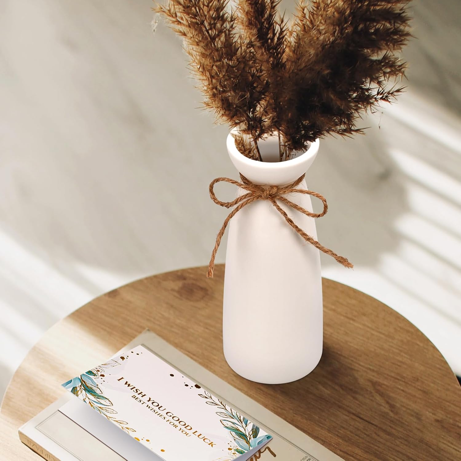 YUTUY Vase Weiß,Keramik Vase für Pampasgras,Keramikvase Weiß Gefrostet 23 cm,Boho Deko Ideal zur Lagerung von Trockenblumen&Frische Blumen,Blumenvase Deko Wohnzimmer, Schlafzimmer Home Decoration