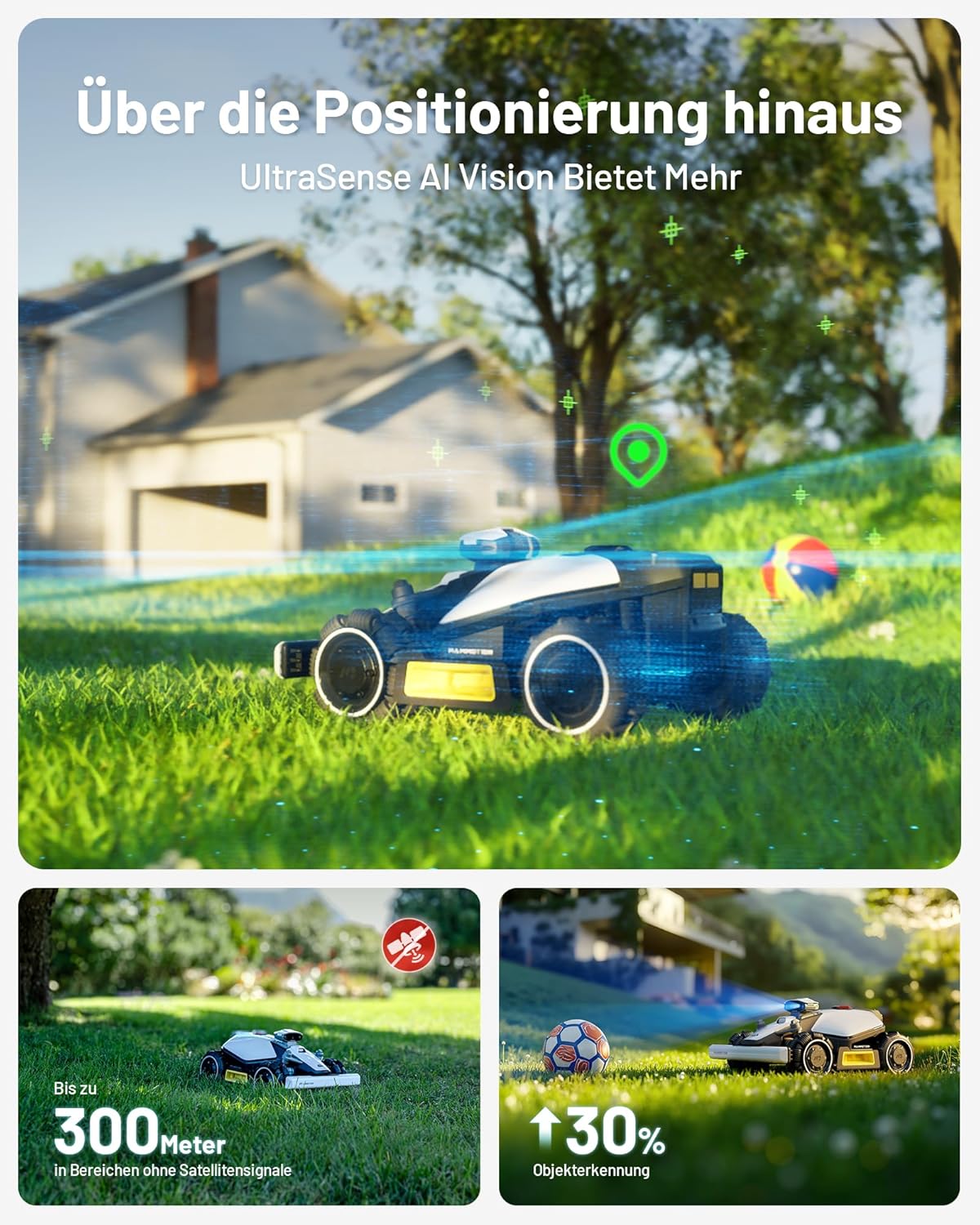 MAMMOTION LUBA mini AWD 800 Mähroboter ohne Begrenzungskabel, NetRTK+Vision, Keine RTK-Antenne erforderlich, Auto-Kartierung, Empf. 800m², Max. 1000m², mit 4G-Modul, 80% Steigung