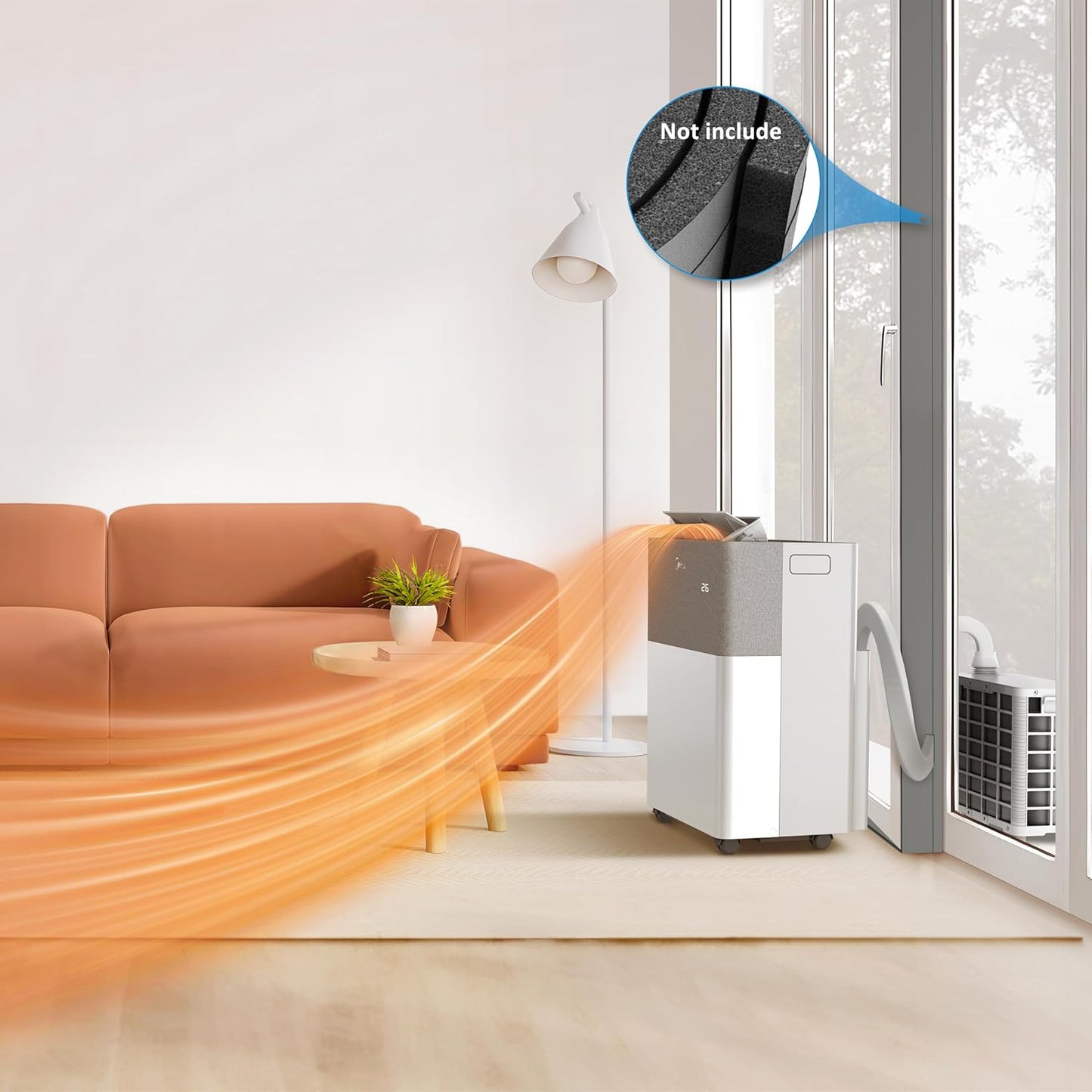 Midea Portasplit Air Conditioning, Mobile Heat Pump, Cooling A++/Heating A+, 12000 BTU 3.5 kW, for Rooms up to 42 m² / 105 m³, Only 39 dB(A) in Silent Mode