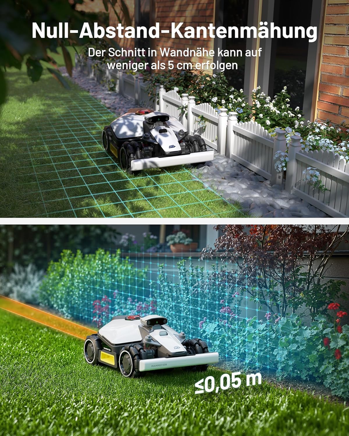 MAMMOTION LUBA mini AWD 800 Mähroboter ohne Begrenzungskabel, NetRTK+Vision, Keine RTK-Antenne erforderlich, Auto-Kartierung, Empf. 800m², Max. 1000m², mit 4G-Modul, 80% Steigung
